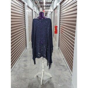 Lane Bryant Navy Blue Plus O/S Knit Crochet Ruana Sweatervwith Fringe